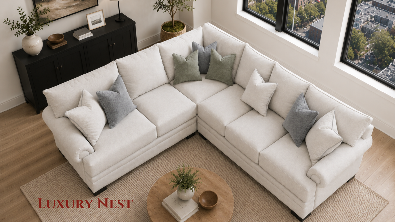 Modern corner sofa crafted with a steel-reinforced frame, pocket coil seating, premium foam layers, and easy-clean upholstery.