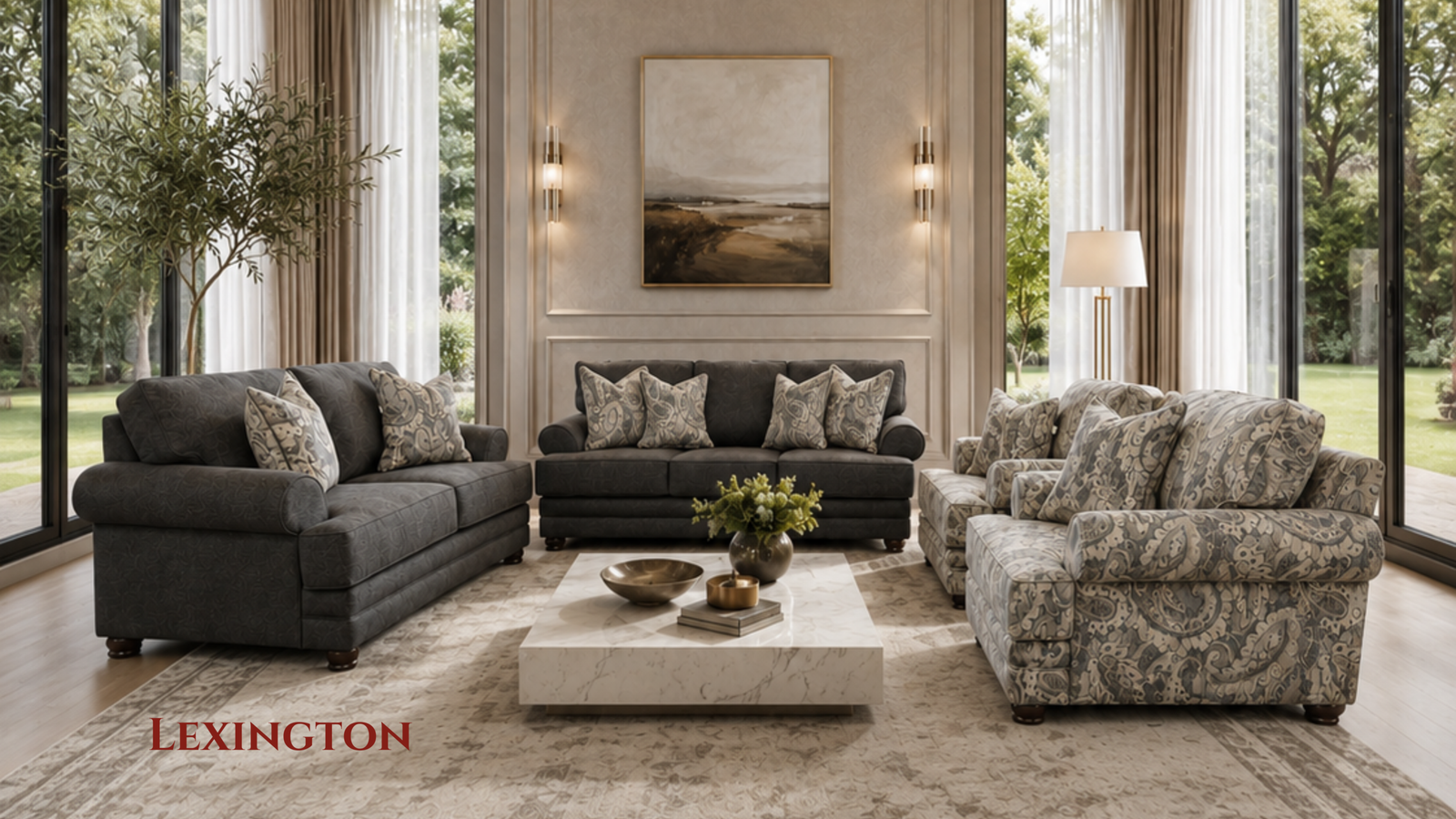 Designer sofa with premium upholstery, comfortable seating, and contemporary styling.
