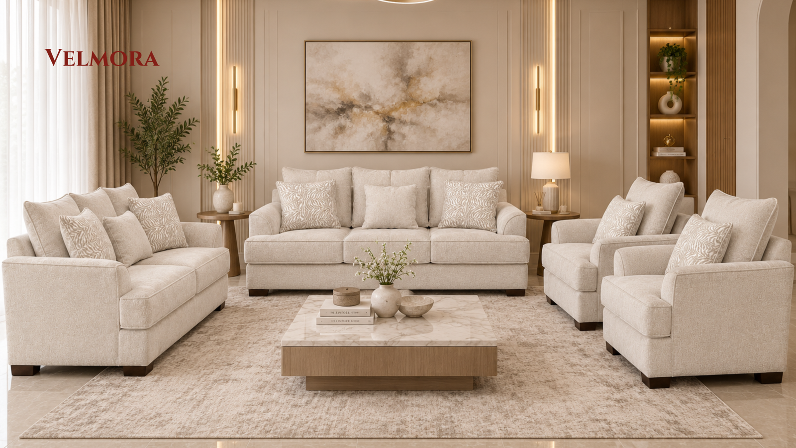 Stylish sofa with generous cushioning, premium fabric upholstery, and beautifully finished contemporary details.